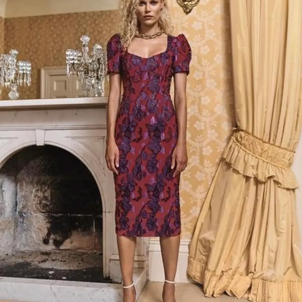 Rebecca Vallance Kassia Floral Magenta Midi Dress | Size AU 10 - Image 1