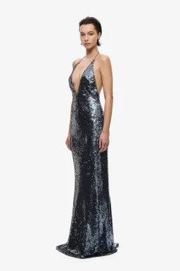 🩶 Misha "THE PLUNGE" Silver Sequin Jersey Maxi Dress - Size S / 8 AU - Gunmetal Grey Gown 🩶 for rent on The Volte - image 7