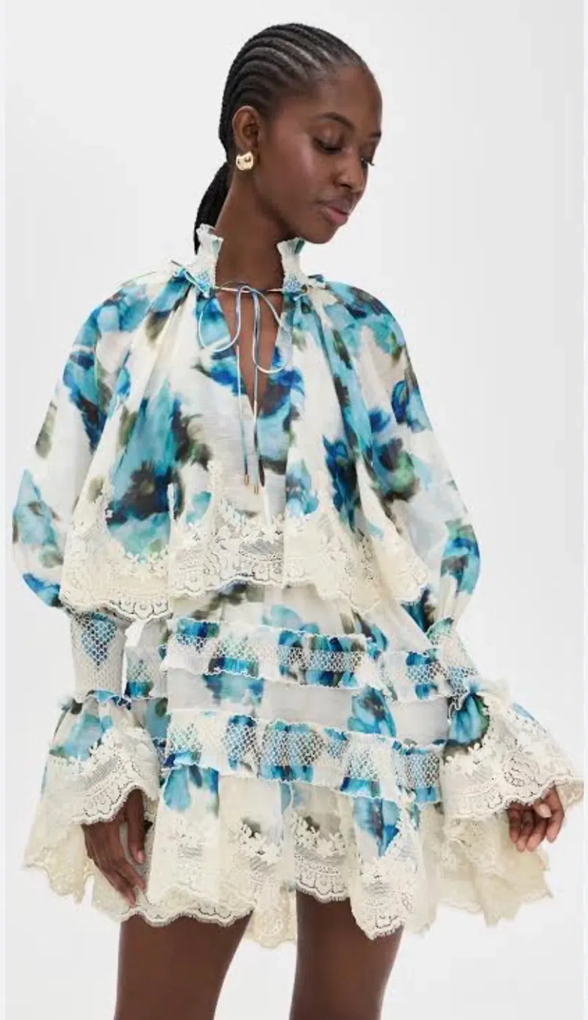 Zimmermann Alchemy Shirred Mini Dress Blue Poppy Size AU 8 (0) - Image 1