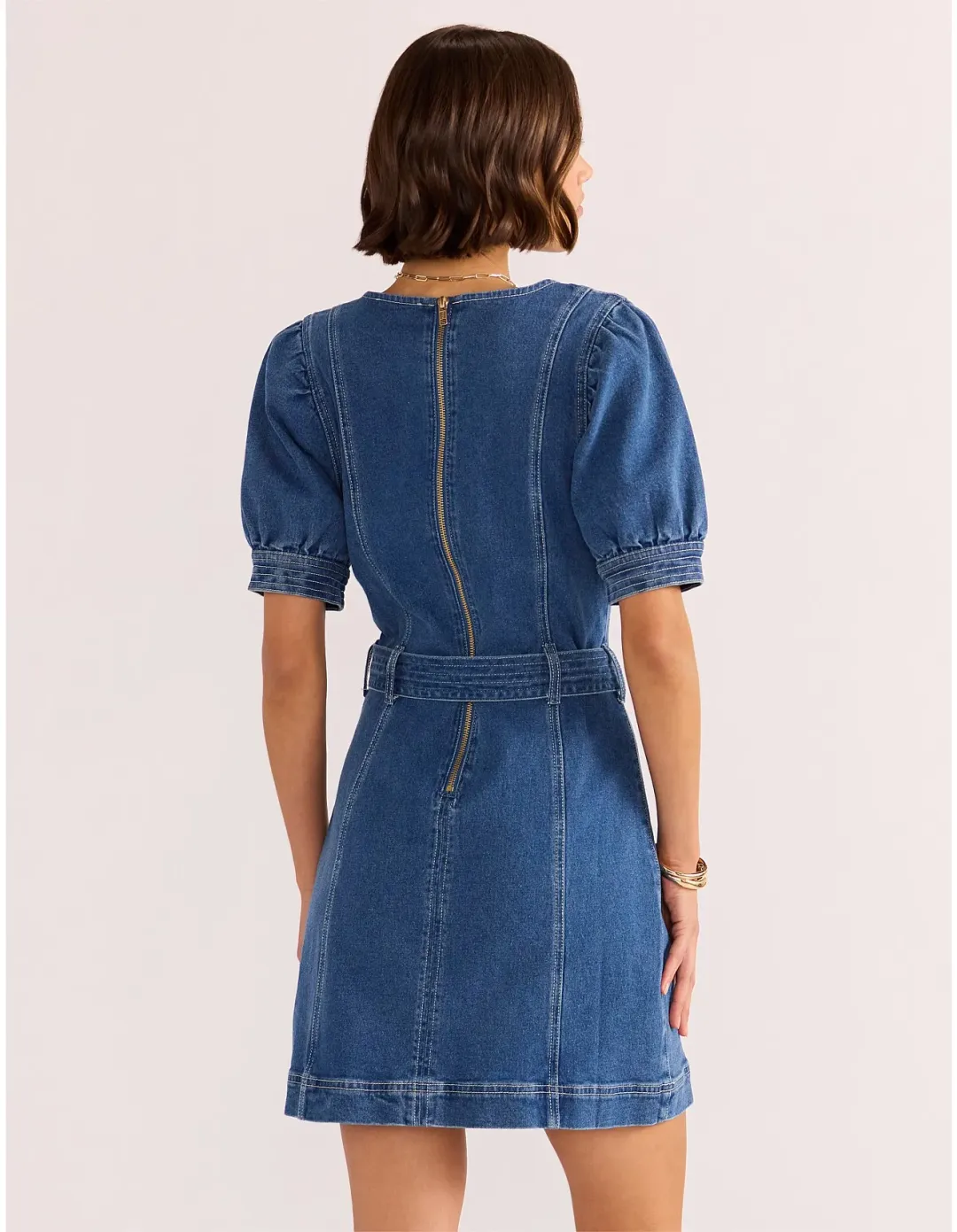 Minkpink Ellis Denim Panel Mini Dress Size XS / 6 for rent on The Volte - main image