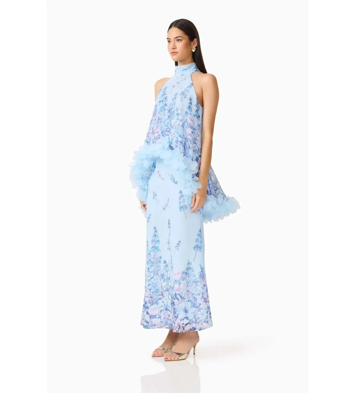 Elliatt Tulsia Floral Cape Maxi Dress in Light Blue Size AU 10 - Image 2