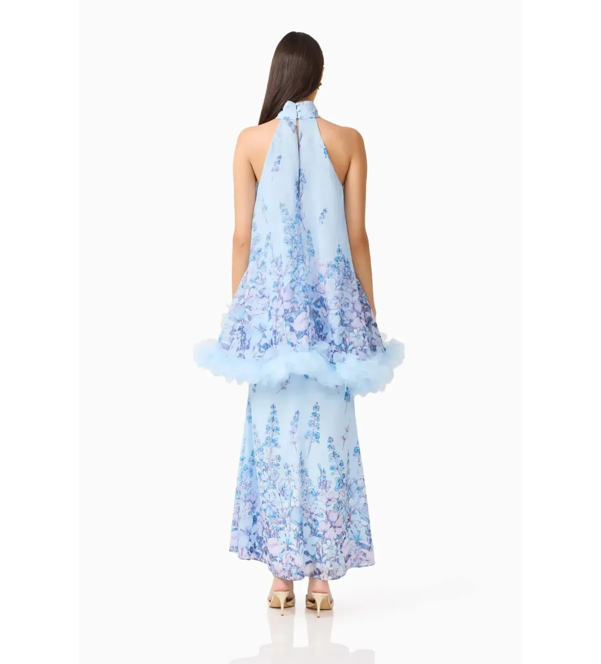 Elliatt Tulsia Floral Cape Maxi Dress in Light Blue Size AU 10 - Image 3