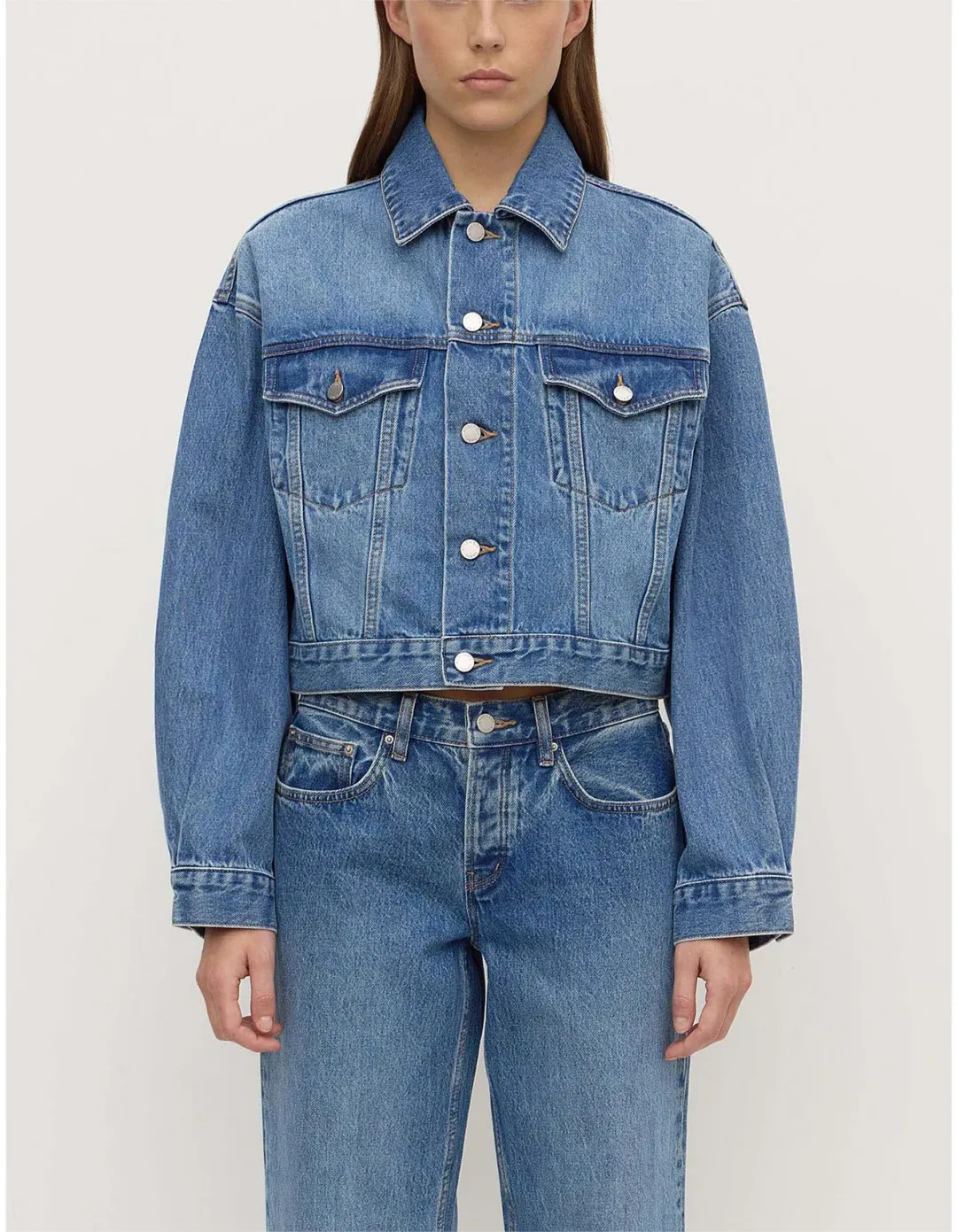 ASSEMBLY LABEL Womens Cropped Denim Jacket Size 10 AU for rent on The Volte - main image