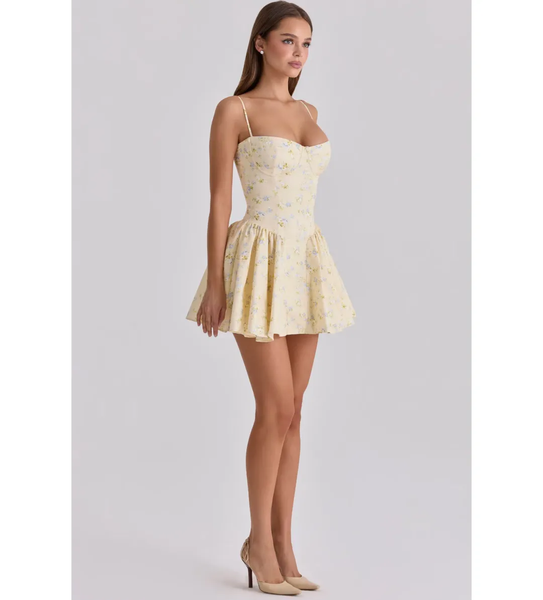 House of CB Lemon Floral Print Cotton Corset Mini Dress Size 8 for rent on The Volte - main image