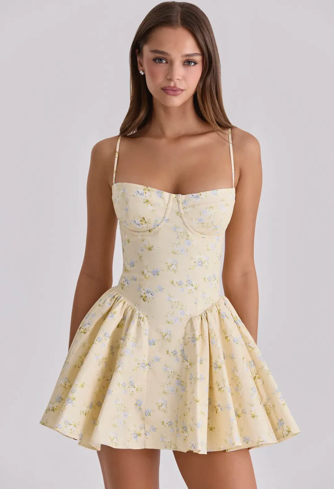 House of CB Lemon Floral Print Cotton Corset Mini Dress for rent on The Volte - main image