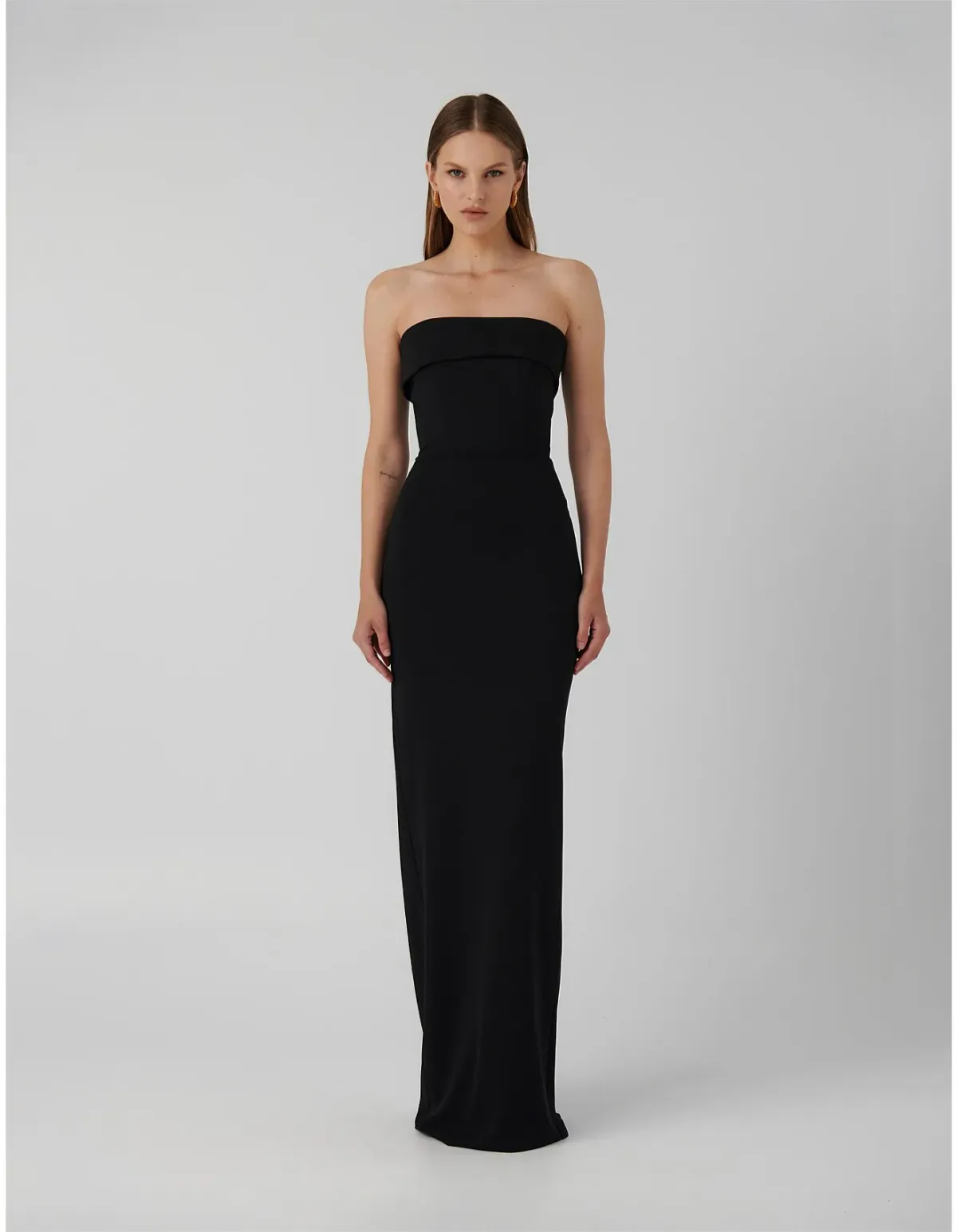 Effie Kats Monroe Strapless Crepe Column Gown Size 8 AU Black - Image 1
