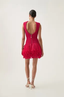 Aje Rushes Raffia Knit Mini Dress – Deep Fuchsia – Size M for rent on The Volte - image 2