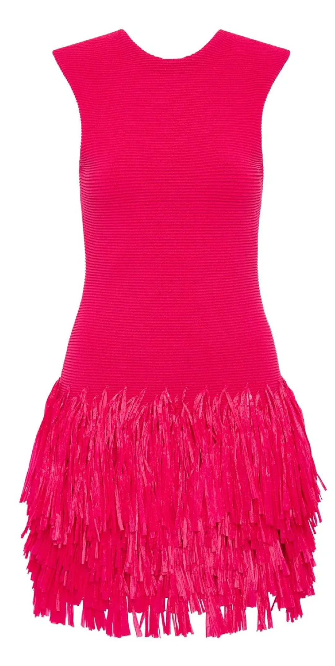 Aje Rushes Raffia Knit Mini Dress – Deep Fuchsia – Size M for rent on The Volte - main image