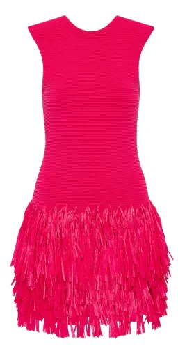 Aje Rushes Raffia Knit Mini Dress – Deep Fuchsia – Size M for rent on The Volte - image 3