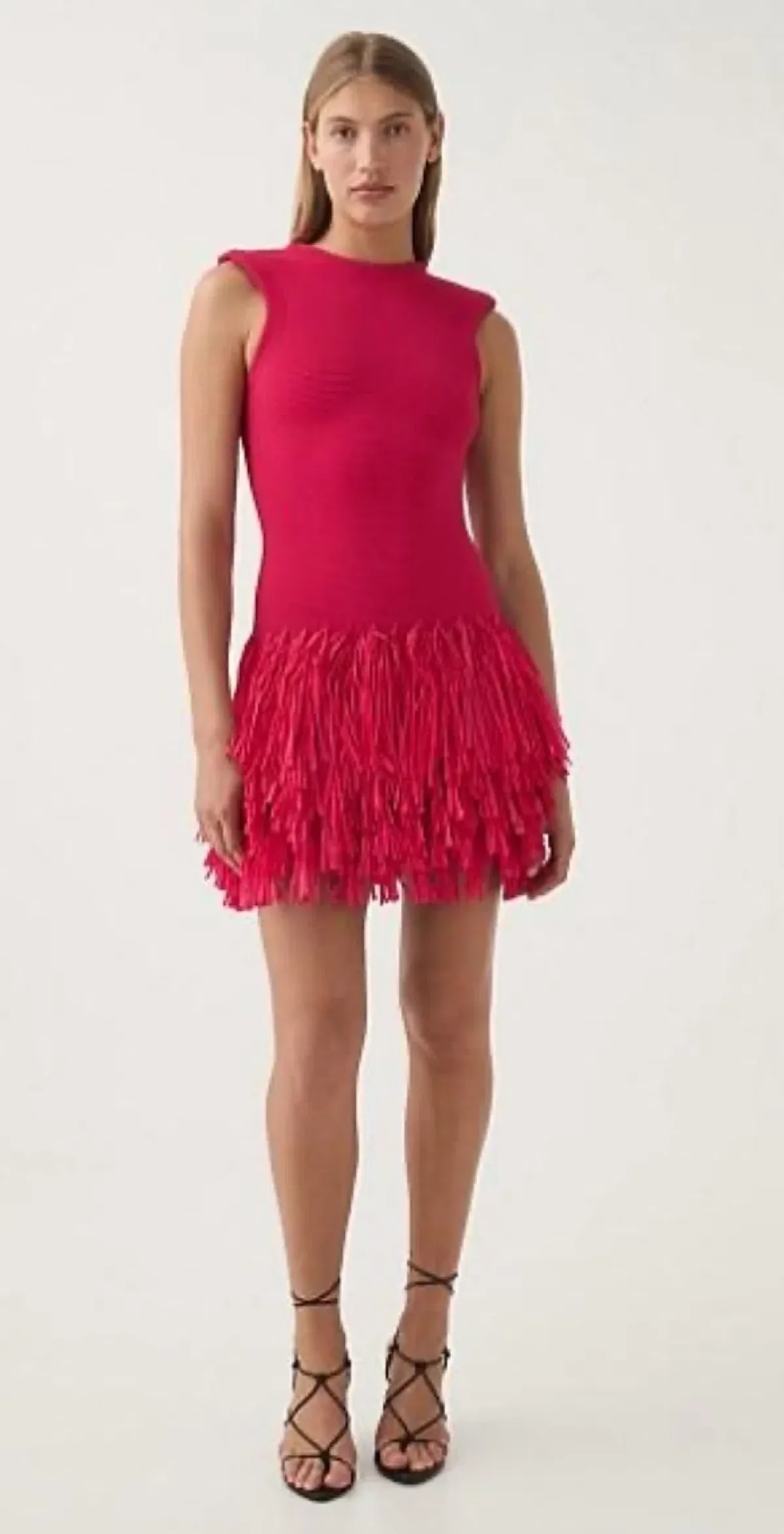 Aje Rushes Raffia Knit Mini Dress – Deep Fuchsia – Size M for rent on The Volte - main image