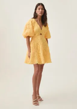 Aje Florential Mini Swing Dress – Soft Yellow – Size 10 for rent on The Volte - image 1