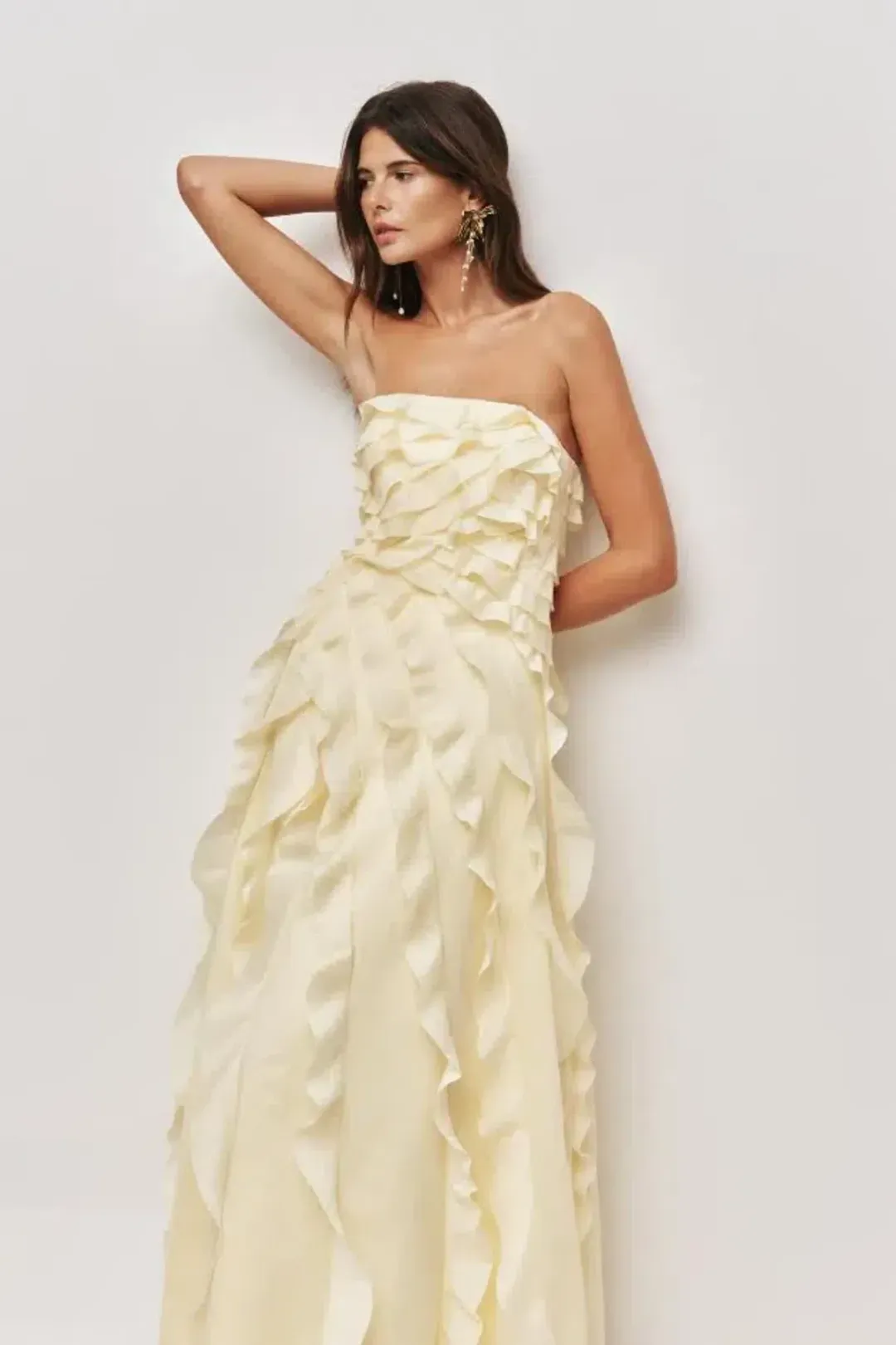 💛 Aje ALLAIRIE GOWN in Butter Yellow - Size 12 AU 💛 Ruffled Tiered Maxi Dress 💛 for rent on The Volte - main image