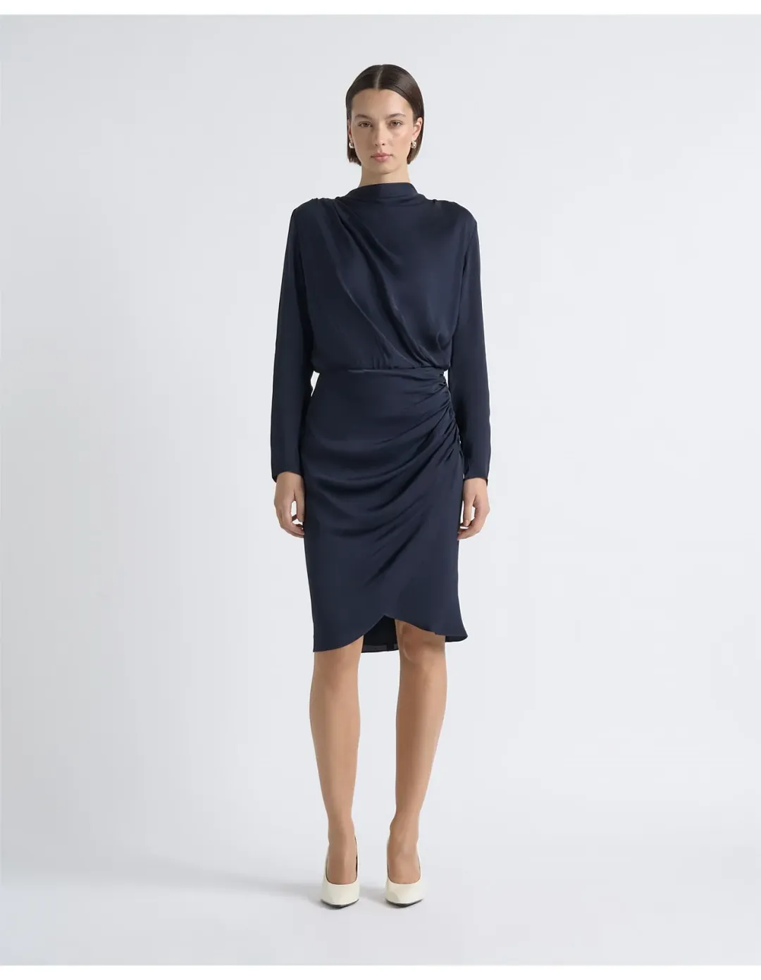 Cue Drape Midi Dress Size 6 AU Midnight for rent on The Volte - main image