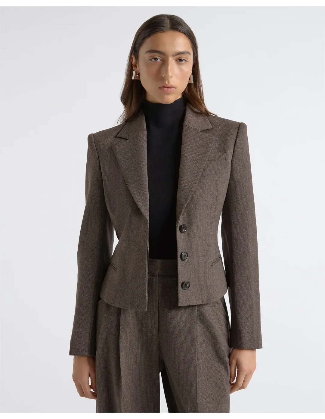 Cue Single Breasted Crop Blazer Brown Size 6 AU for rent on The Volte - main image