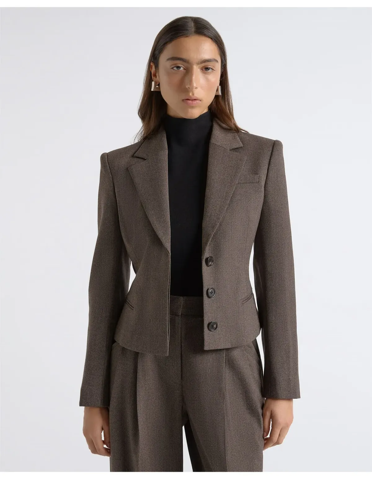Cue Single Breasted Crop Blazer Brown Size 6 AU - Image 1