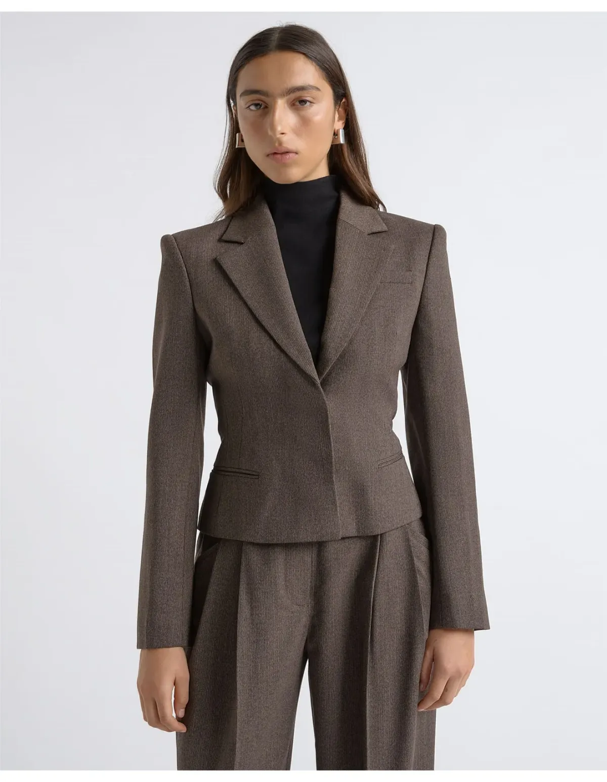 Cue Single Breasted Crop Blazer Brown Size 6 AU - Image 3