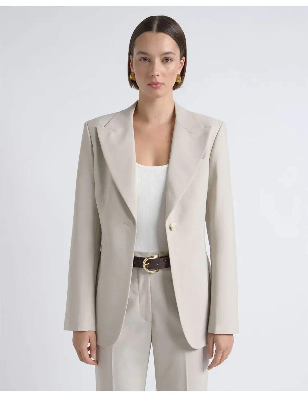 Cue Single Breasted Slim Fit Blazer Size 6 Stone for rent on The Volte - main image