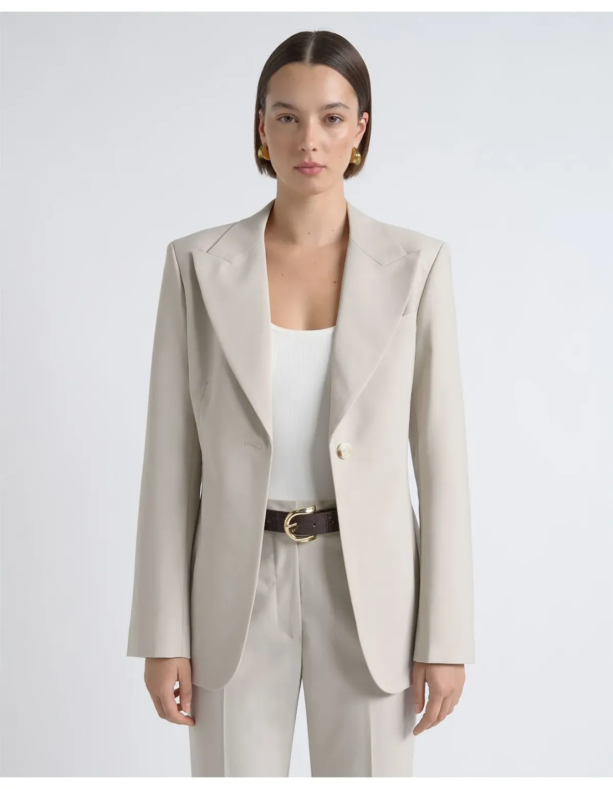 Cue Single Breasted Slim Fit Blazer Size 6 Stone - Image 1