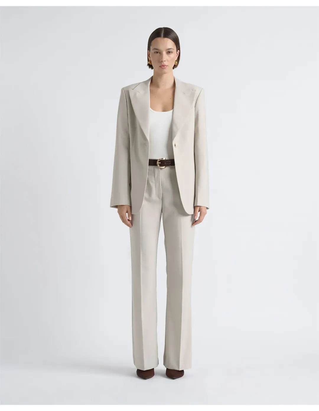 Cue Single Breasted Slim Fit Blazer Size 6 Stone for rent on The Volte - main image