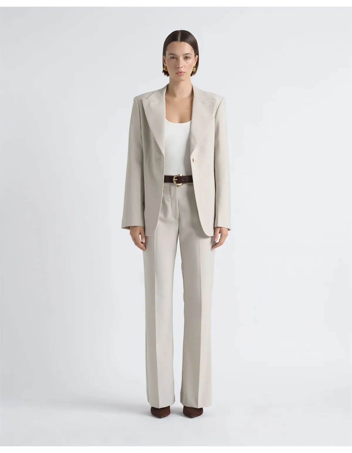 Cue Single Breasted Slim Fit Blazer Size 6 Stone - Image 2