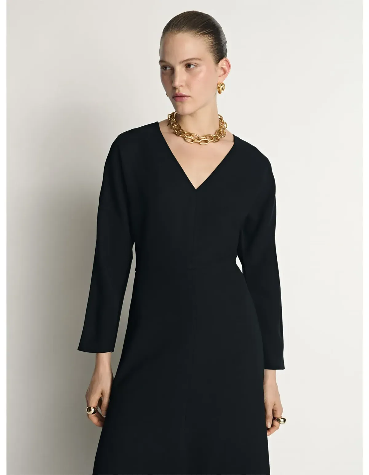 Veronika Maine Double Weave V Neck Midi Dress Size 14 Black - Image 2