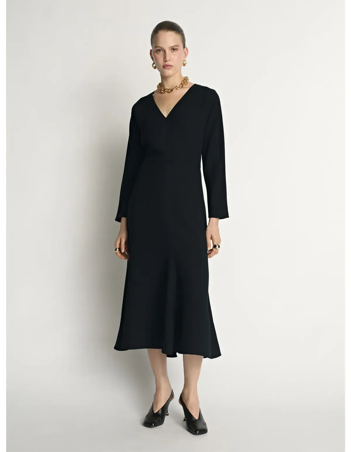 Veronika Maine Double Weave V Neck Midi Dress Size 14 Black - Image 1