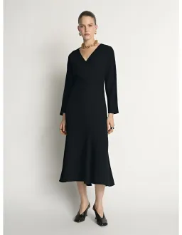 Veronika Maine Double Weave V Neck Midi Dress Size 14 Black for rent on The Volte - image 1