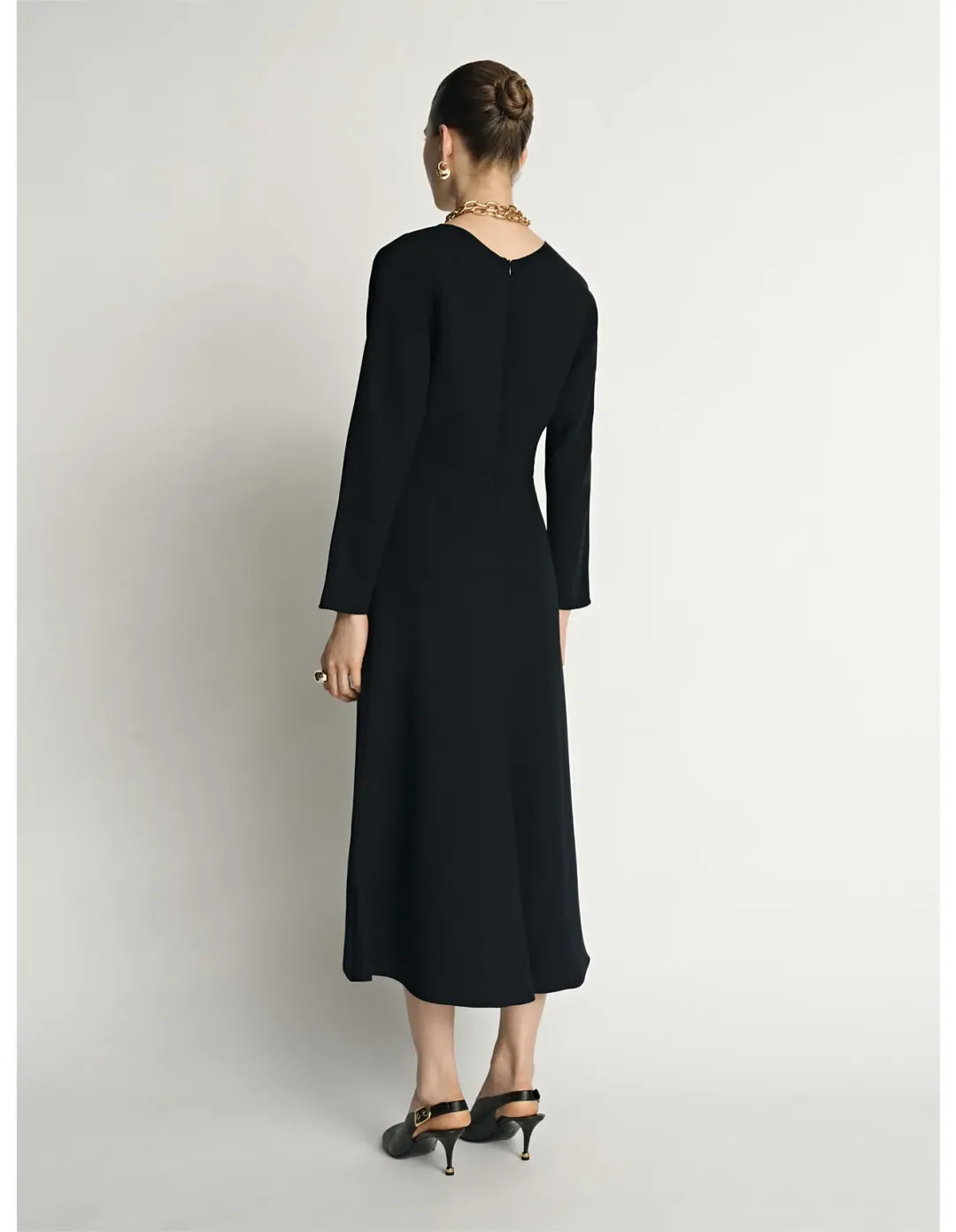 Veronika Maine Double Weave V Neck Midi Dress Size 14 Black for rent on The Volte - main image