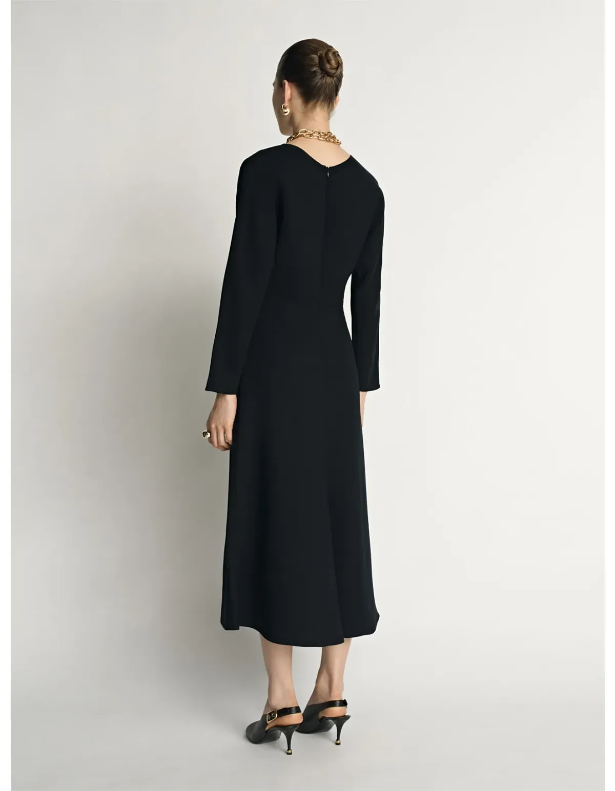 Veronika Maine Double Weave V Neck Midi Dress Size 14 Black - Image 4