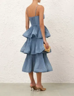 Zimmermann Pleated Tiered Midi Dress in Deep Blue Size 0/ AU 8 for rent on The Volte - image 2