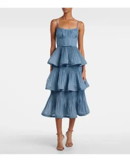 Zimmermann Pleated Tiered Midi Dress in Deep Blue Size 0 / AU 8 for rent on The Volte - image 1