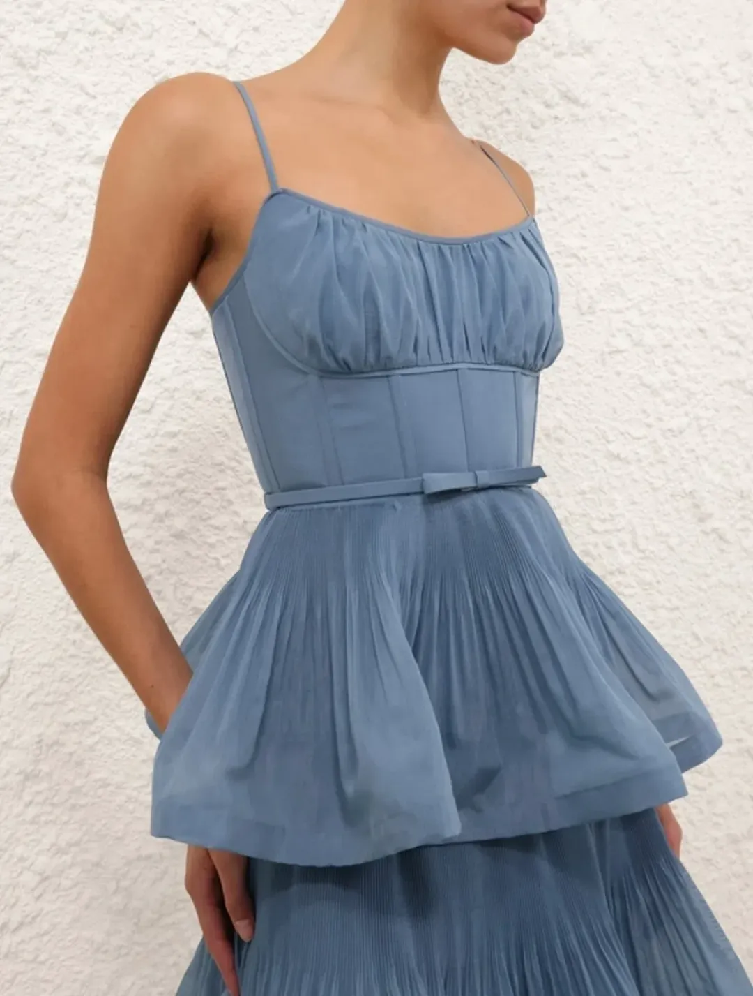 Zimmermann Pleated Tiered Midi Dress in Deep Blue Size 0/ AU 8 for rent on The Volte - main image