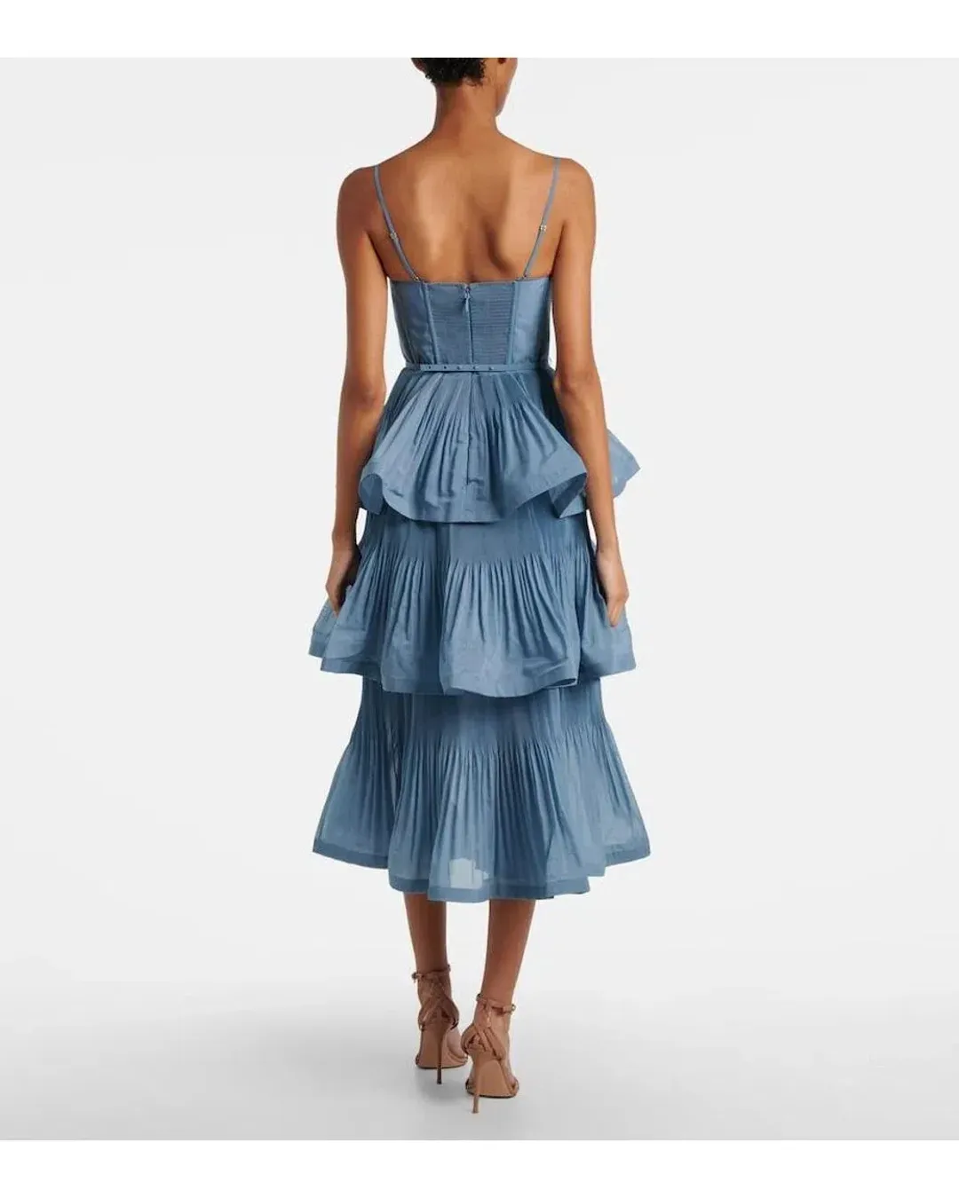 Zimmermann Pleated Tiered Midi Dress in Deep Blue Size 0 / AU 8 for rent on The Volte - main image