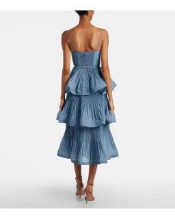 Zimmermann Pleated Tiered Midi Dress in Deep Blue Size 0 / AU 8 for rent on The Volte - image 2