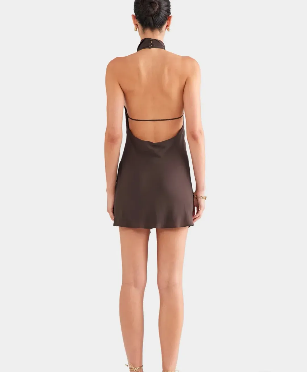 Venroy Draped Halter Mini Dress Chocolate Brown In XS / AU 6 for rent on The Volte - main image