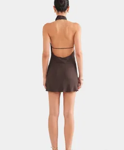 Venroy Draped Halter Mini Dress Chocolate Brown In XS / AU 6 for rent on The Volte - image 2