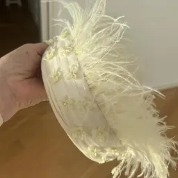 Millinery - Ivory/soft yellow Raw silk and ostrich feather pillbox for rent on The Volte - image 5