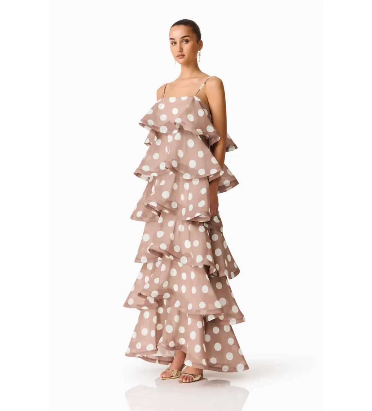 Elliatt Sola Tiered Maxi Dress in Brown Polkadot Size L/AU 12 - Image 3