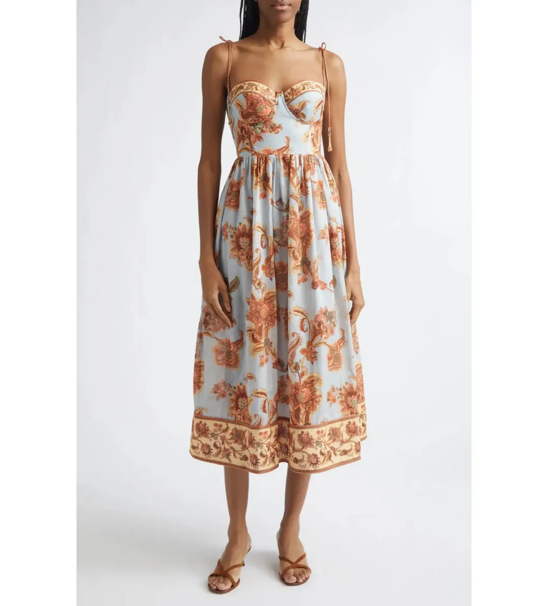 Zimmermann Aster Corset Midi Dress in Blue Jacobean Size 3 / AU 14 for rent on The Volte - main image