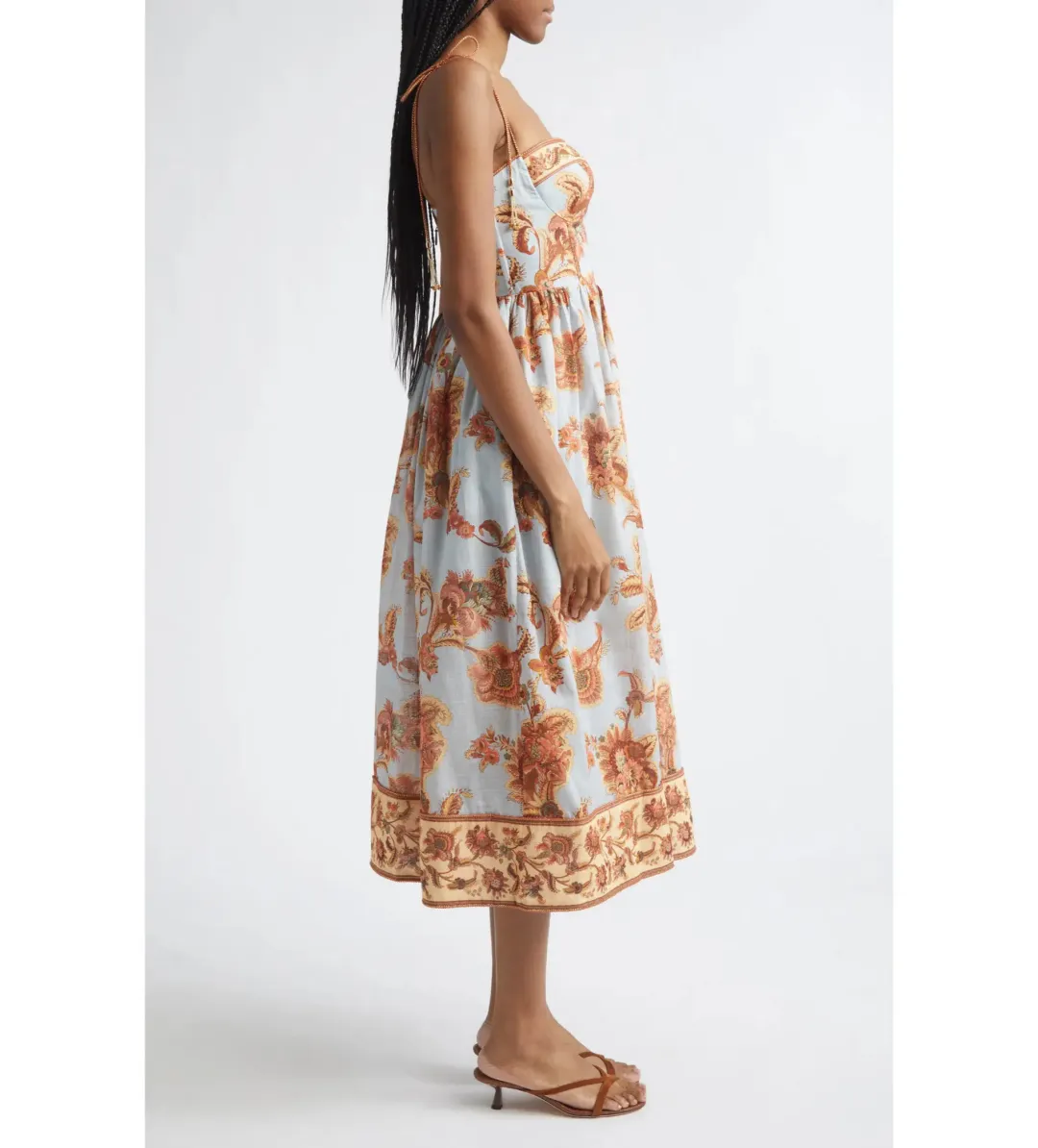 Zimmermann Aster Corset Midi Dress in Blue Jacobean Size 3 / AU 14 for rent on The Volte - main image