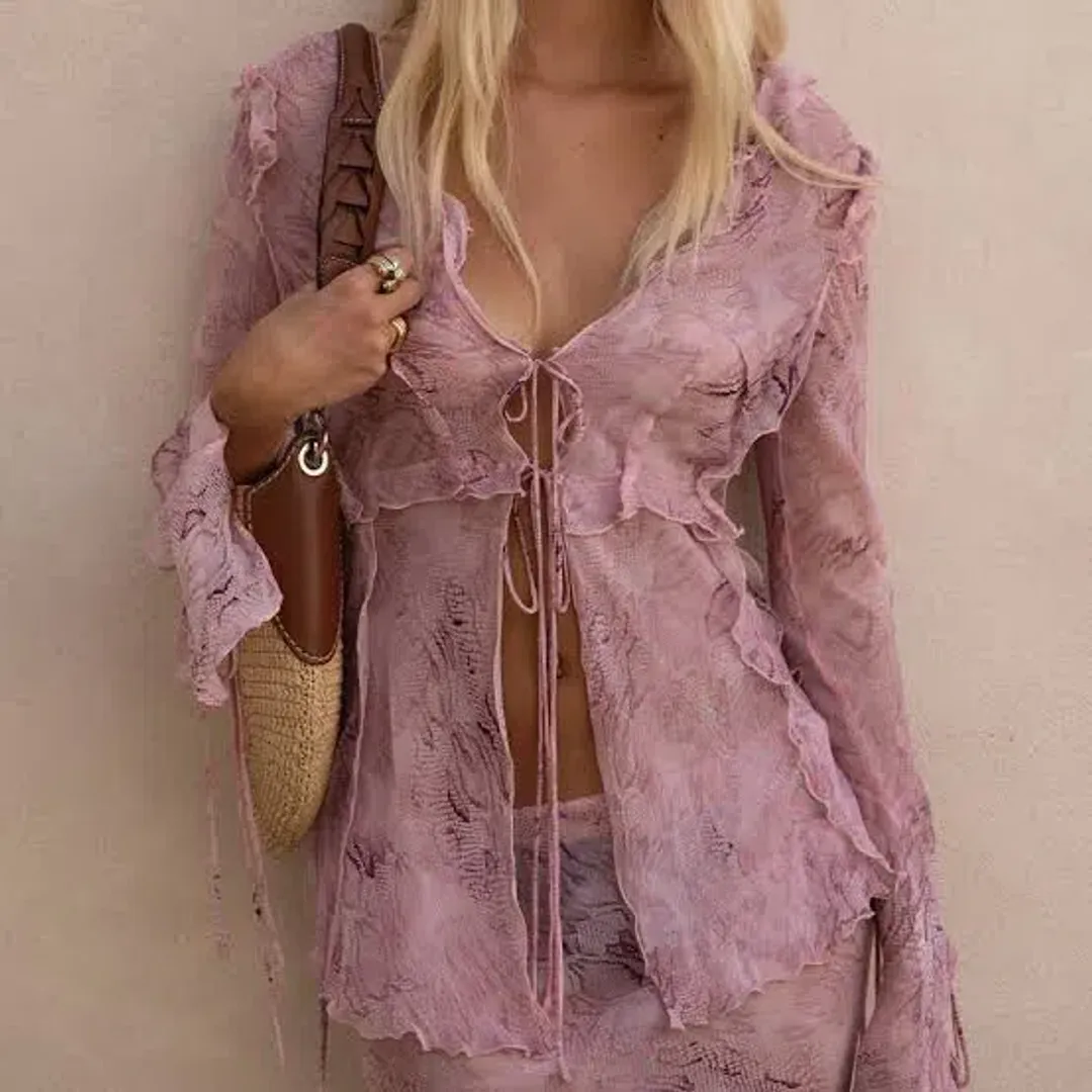 Rat & Boa Cobra Blouse and Maxi Skirt Set, Pink, Size S for rent on The Volte - main image