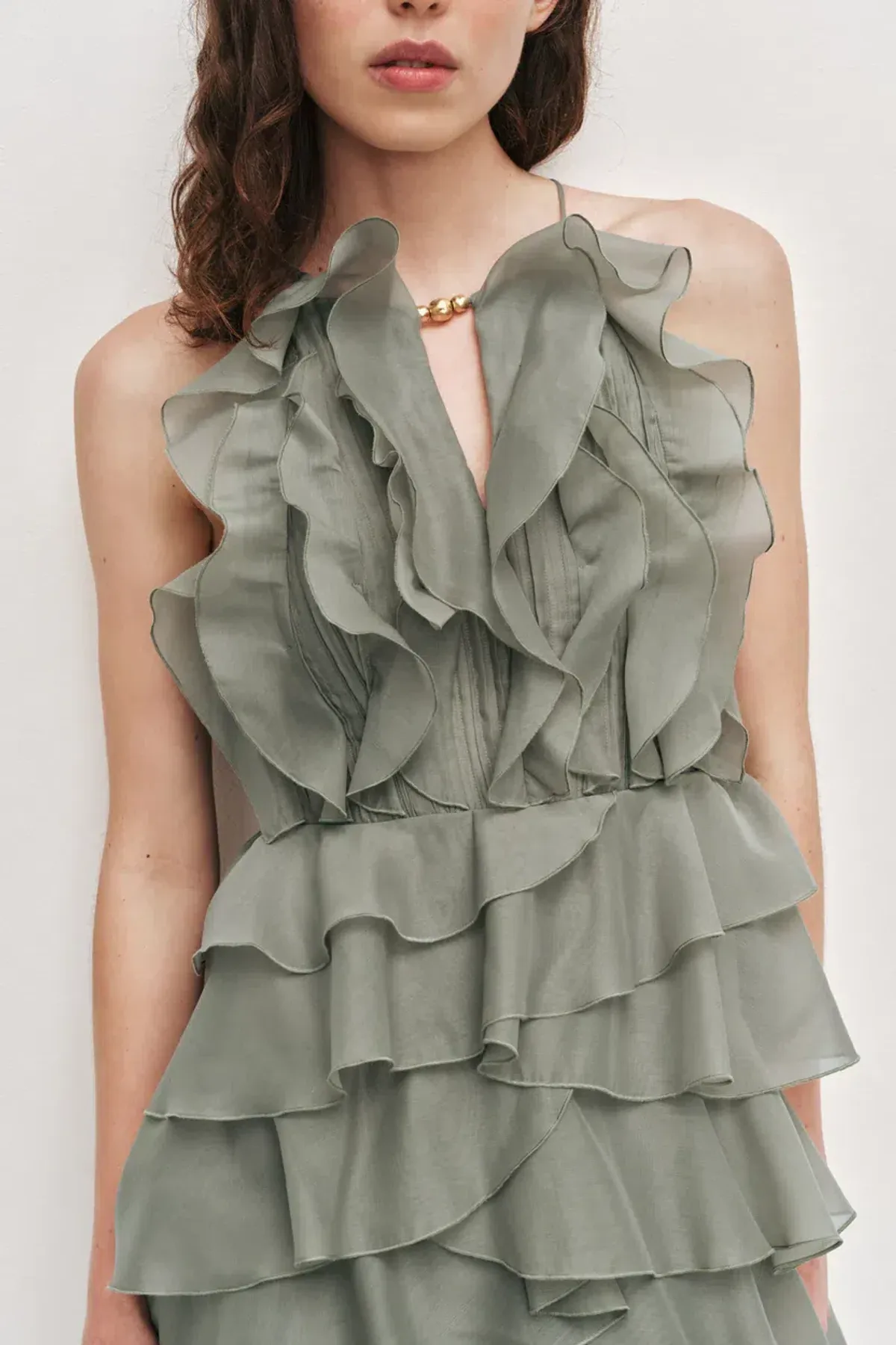 🌴 Aje Cleo Gown in Moss Green - Size 8 - Ruffle Tiered Maxi Dress 🌴 - Image 4