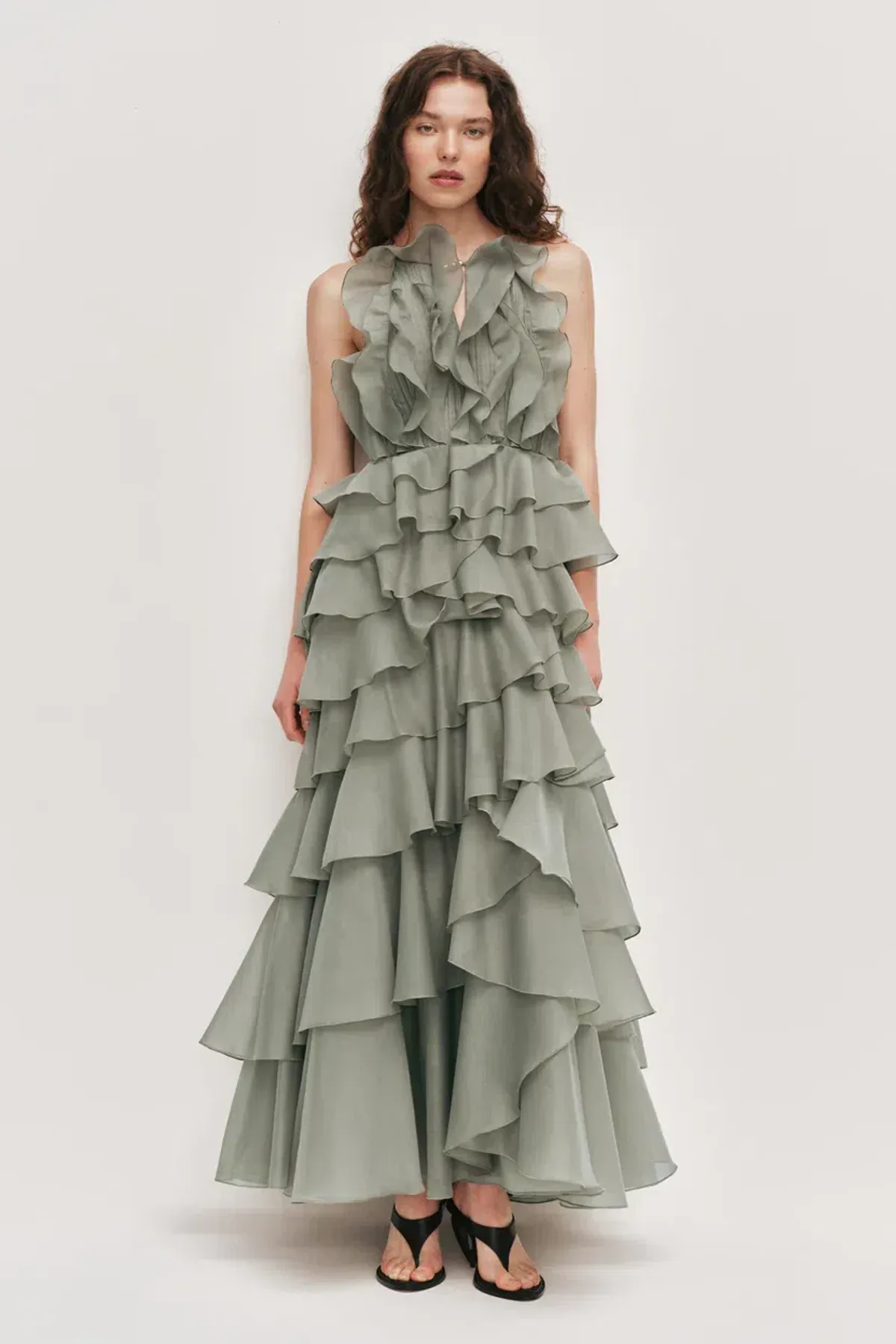 🌴 Aje Cleo Gown in Moss Green - Size 8 - Ruffle Tiered Maxi Dress 🌴 - Image 1