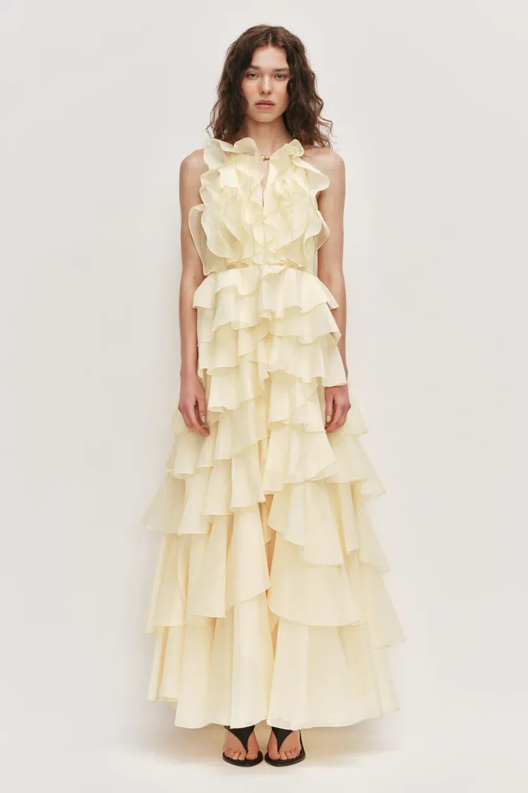 π AJE Cleo Gown in Butter Yellow - Size 8 - Ruffle Tiered Maxi Dress π for rent on The Volte - main image
