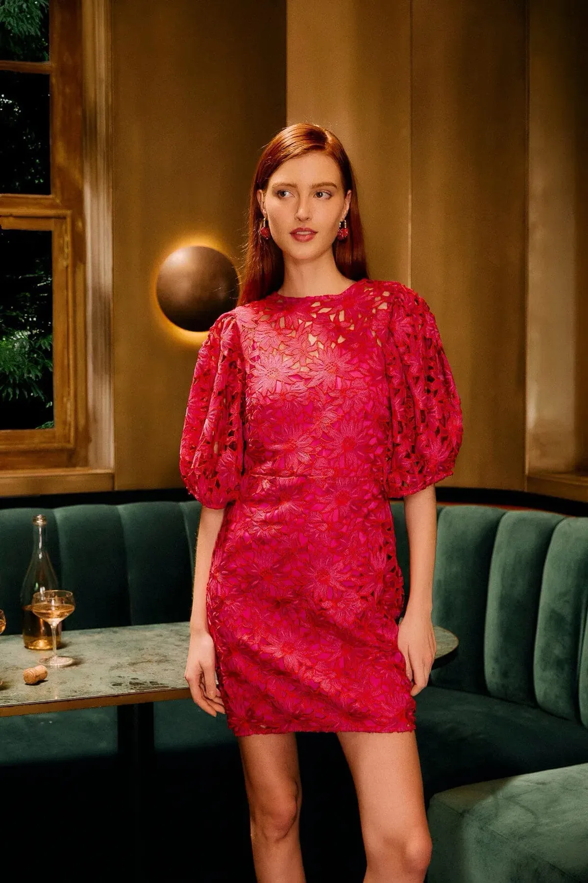 Farm Rio Pink Flowered Lace Puff Sleeve Lined Mini Dress S / AU 8 - Image 3