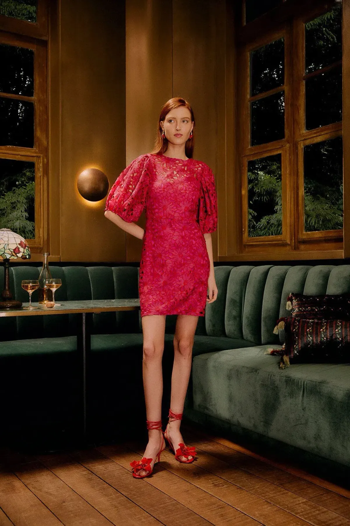 Farm Rio Pink Flowered Lace Puff Sleeve Lined Mini Dress S / AU 8 - Image 4