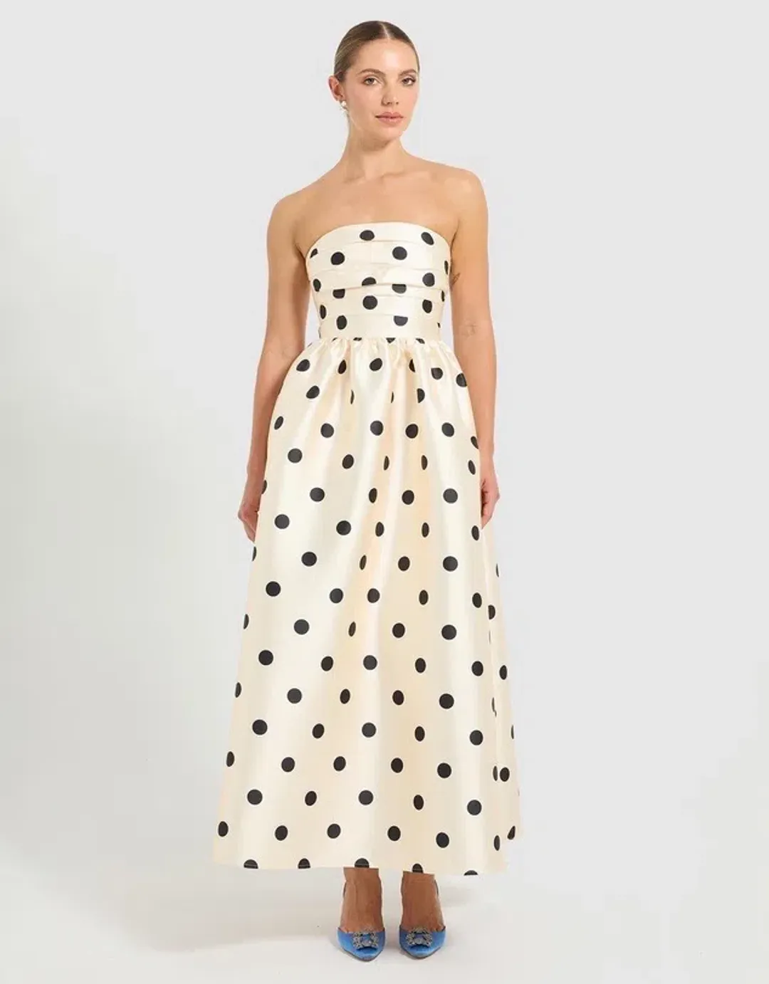 Pasduchas Dottie Strapless Midi Dress Cream Size 10 for rent on The Volte - main image