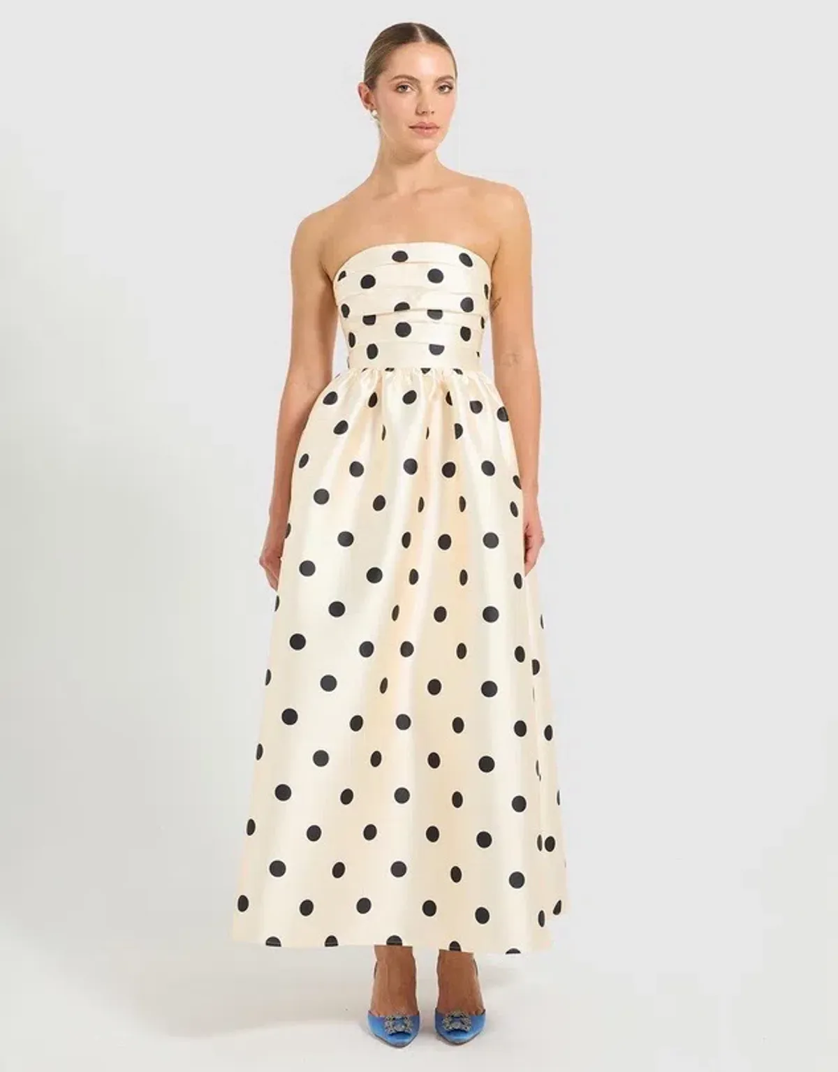 Pasduchas Dottie Strapless Midi Dress Cream Size 10 - Image 1