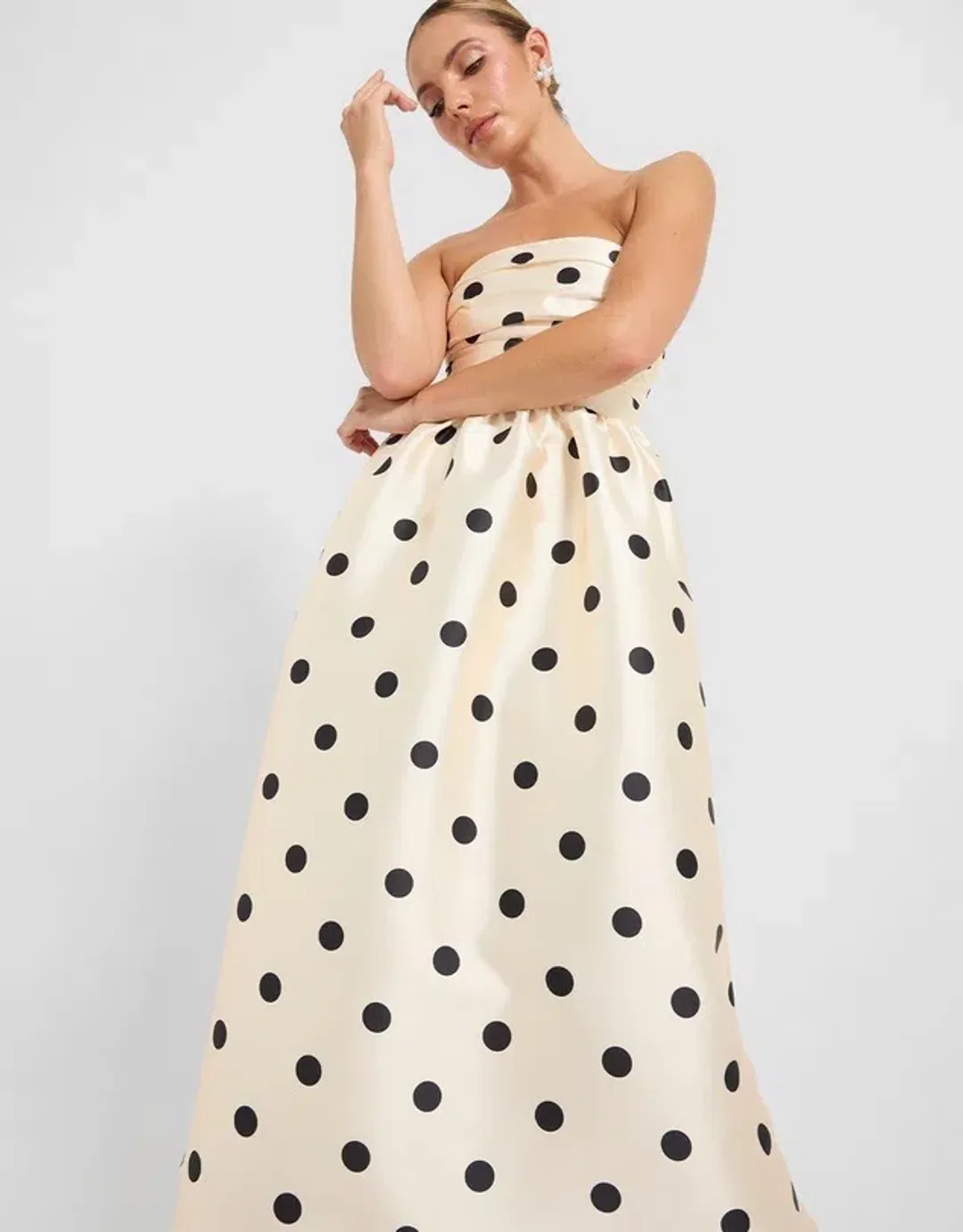 Pasduchas Dottie Strapless Midi Dress Cream Size 10 for rent on The Volte - main image
