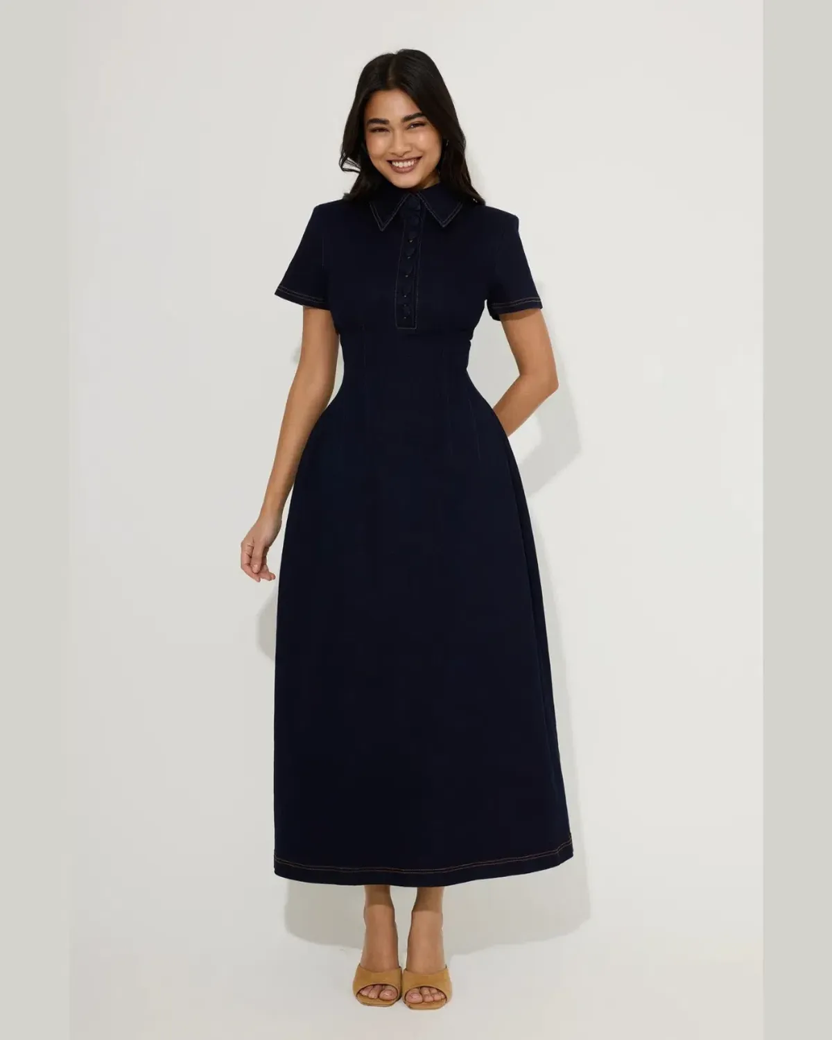 Odd Muse Denim Collared Midi Dress; Indigo; S / AU 8 - Image 1